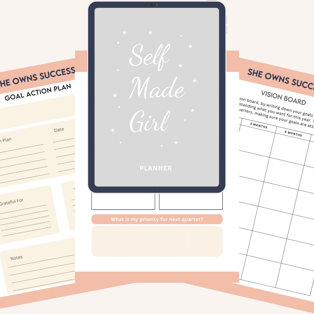 Cover image for Self Made Girls Vision Board - Goal Action Plan, featuring a motivational design to assist young girls in setting and achieving their goals.